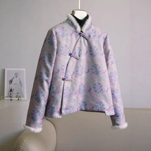 新中式复古中国风提花水貂毛皮草绒绒外套女棉服盘扣斜襟气质新款