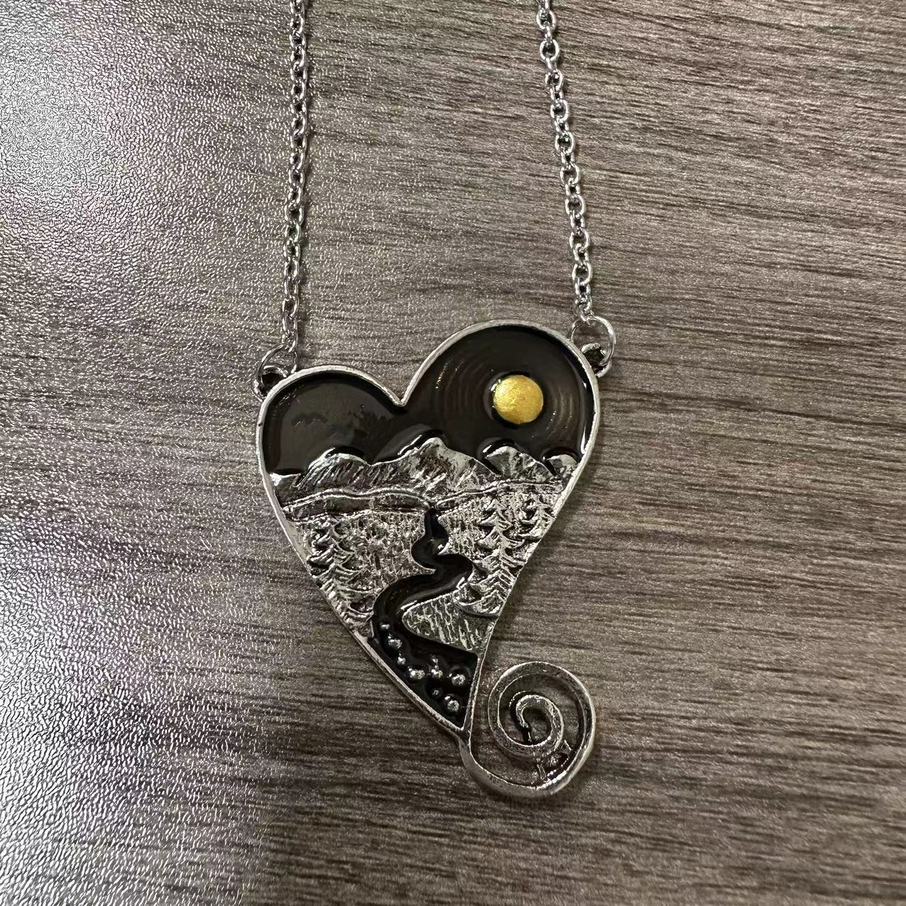 Collier Suxin en forme de cœur, motif paysage, pour hommes et femmes. Boucles d'oreilles tendance à la texture exquise._voghion.com