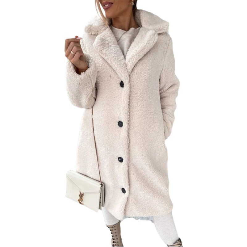 Amazon 2024, осенне-зимняя европейская и американская трансграничная женская одежда, популярная плюшевая женская плюшевая верхняя одежда с длинными рукавами и лацканами