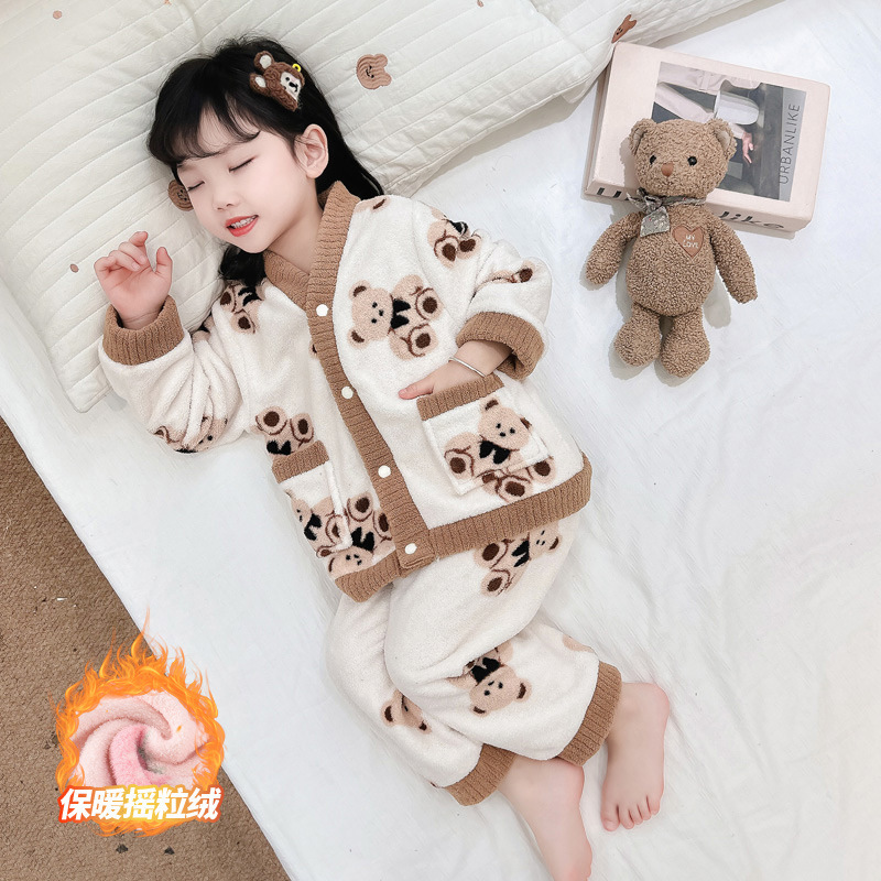 女童法兰绒睡衣秋冬加绒小女孩宝宝珊瑚绒套装冬天儿童加厚家居服|undefined