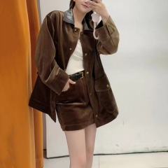 2025秋新品复古素皮拼接廓形工装夹克MBE3COT010半身裙MBE3SKT035