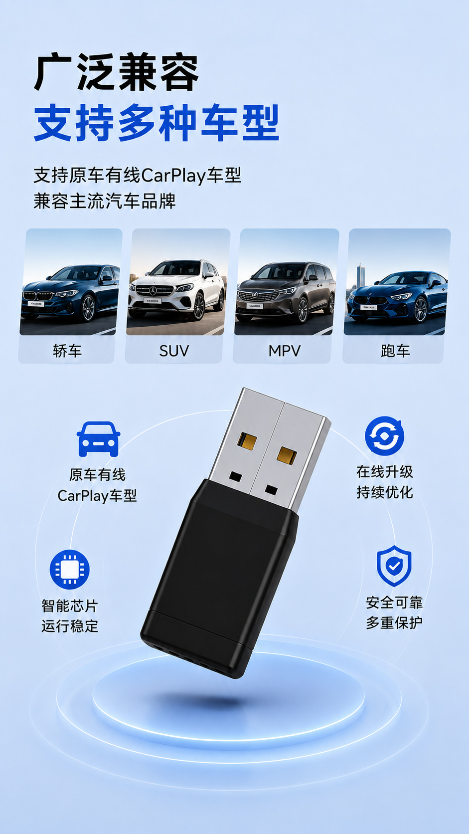 Cross-Border Popular Wireless Carplay Box Car Adapter. Factory Supports Light Customization and Dropshipping Wholesale