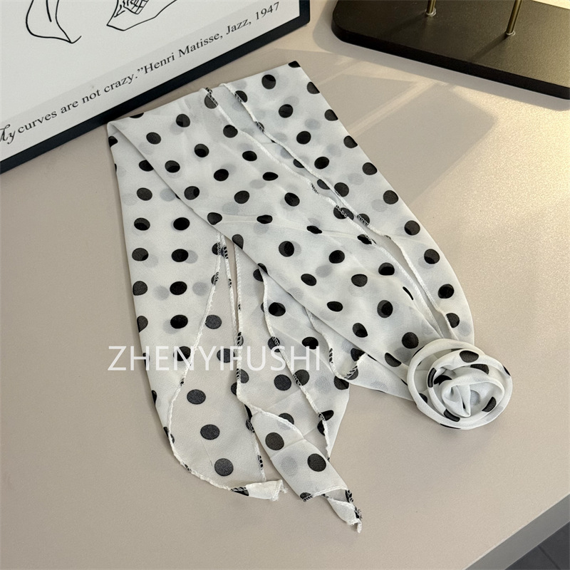 실크 스카프 + 꽃 [흰색 큰 물방울 무늬]