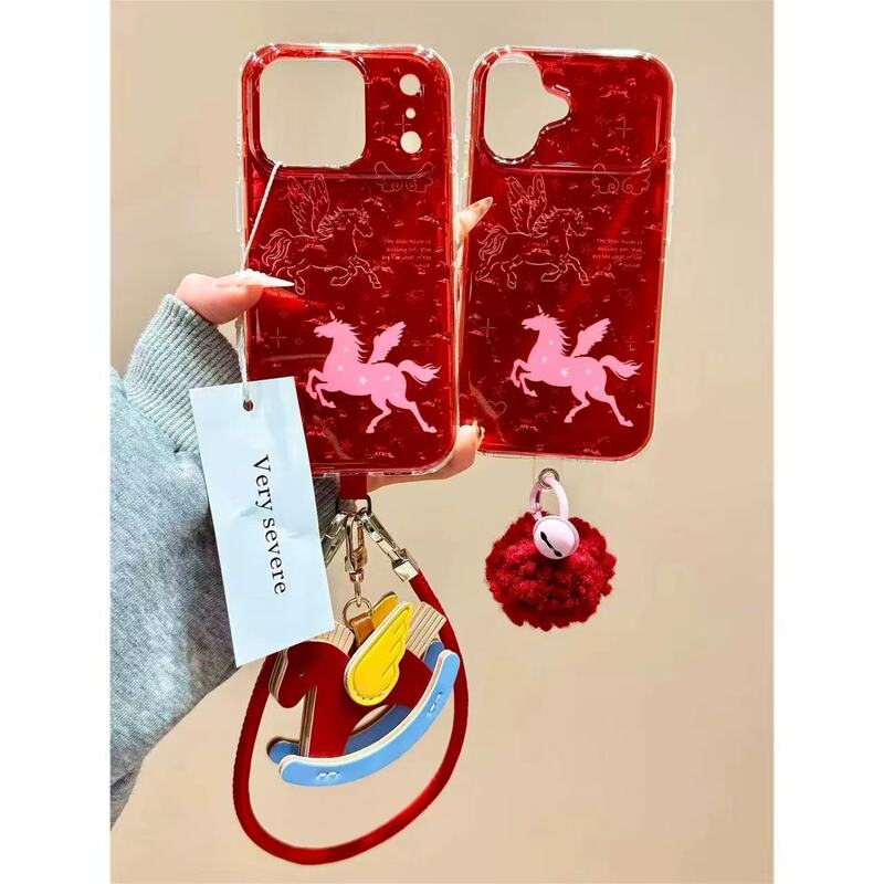 New Year's Red Bottom Line Running Pony Hand Rope Suitable for Iphone17Promax Apple 16 Mobile Phone Case 15 Women