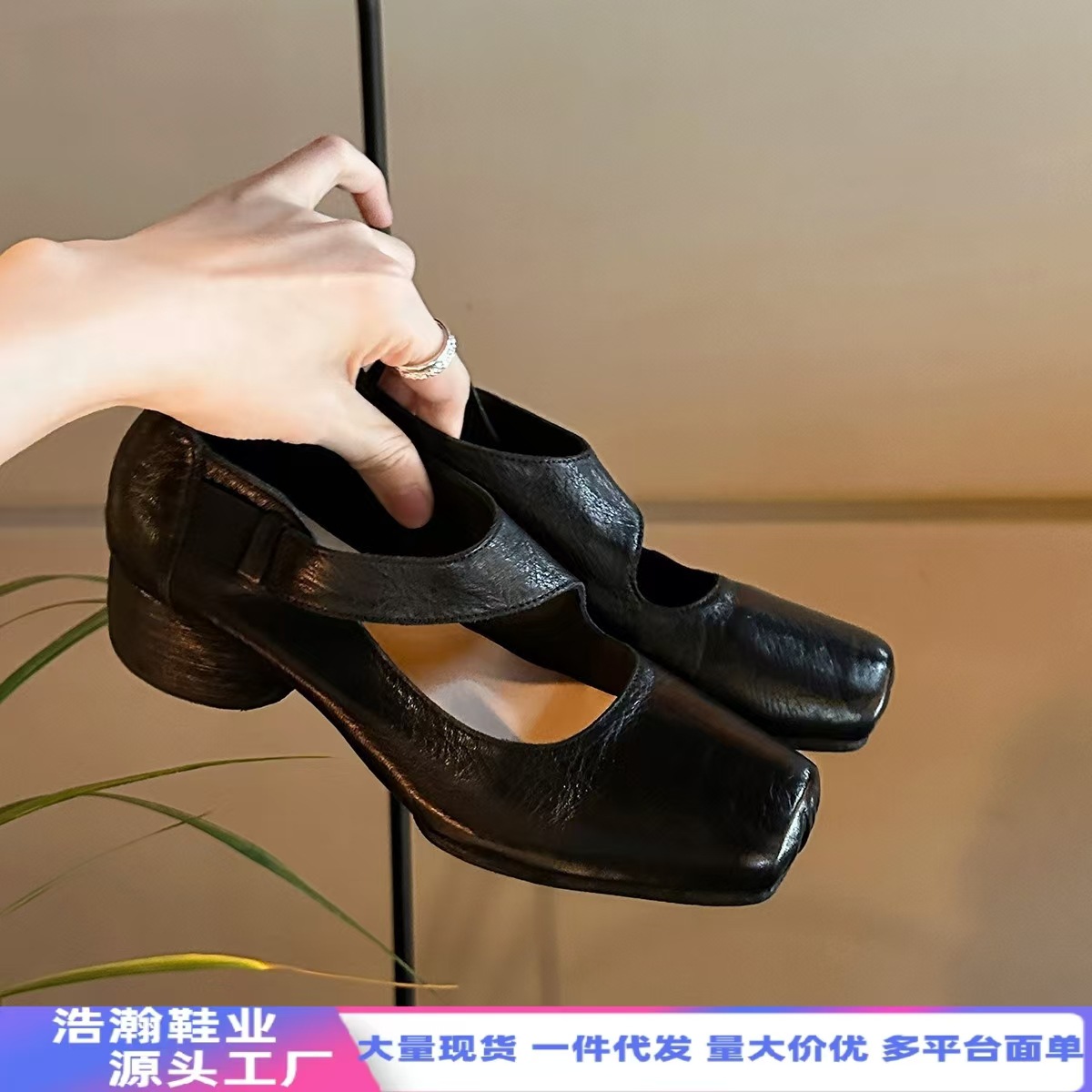 Super Soft Leather~French Square-Toe Chunky Heel Mary Jane Shoes for Women, Spring Retro Pig-Nose Ballet Shoes, Women's Small Leather Shoes, Single Shoes