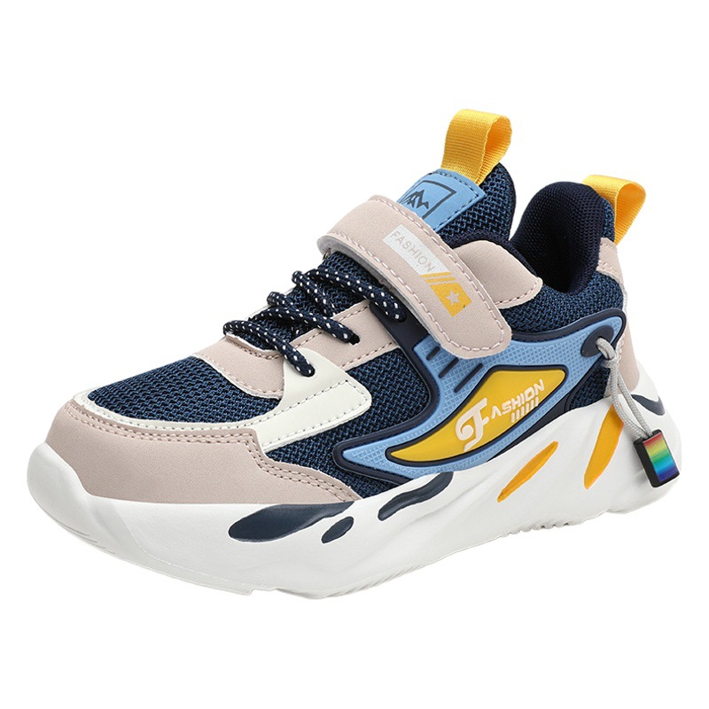 Zapatillas de deporte transpirables de malla zapatos casuales niños medianos y grandes estudiantes de la escuela primaria zapatos de papi de fondo grueso suave corriendo niños ligeros y niños