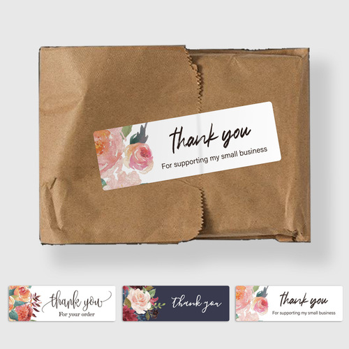 Cross-border wholesale 3-packs of floral long strip thank you stickers gift box sealed self-adhesive label packaging