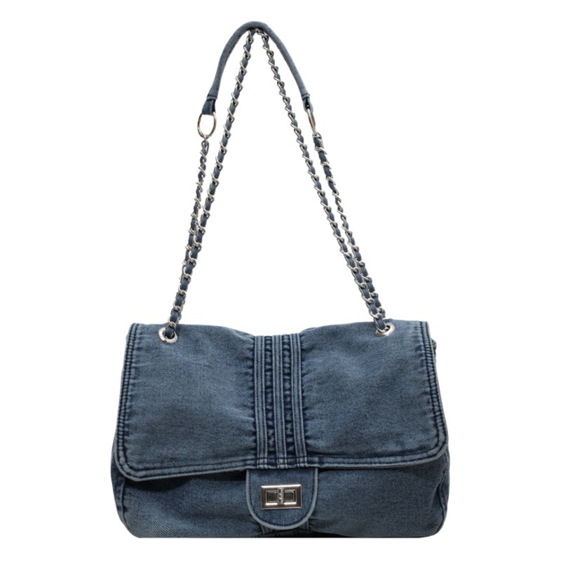 Transfronterizo retro bolsa de mezclilla para las mujeres 2023 otoño nueva moda europea y americana cadena hombro bolsa de mensajero