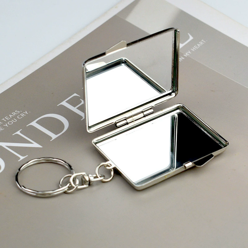 Keychain double-sided mirror, handheld metal compact, simple elegant DIY design, 35 g