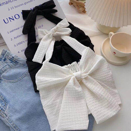 Girls summer new Korean style halterneck strapless vest for middle and older children short waist-revealing vest with bow knot vest