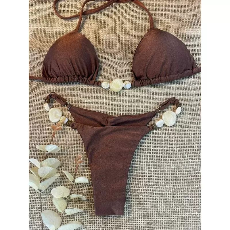 2025新款bikini性感欧美比基尼纯色跨境分体女士泳装泳衣女