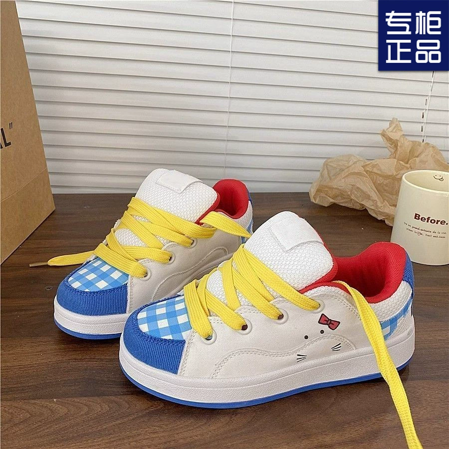 Нишевые оригинальные сине-белые цветовые хлебные туфли женская мода волна весны 2025 новая студенческая дикая повседневная обувь женская