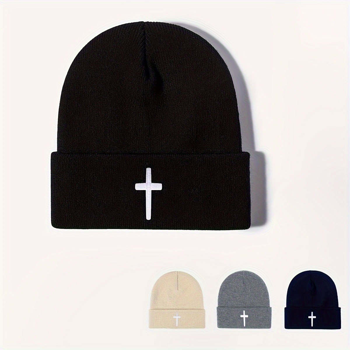 Unisex Basic Simple Style Cross Embroidery Eaveless Wool Cap display picture 1