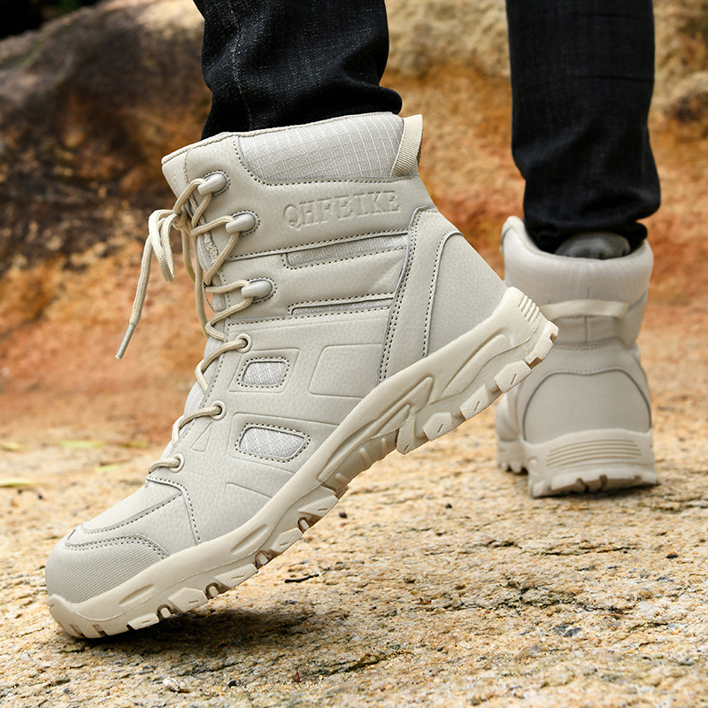 Zapatos de senderismo transfronterizos de gran tamaño, botas militares de entrenamiento táctico al aire libre para hombres, botas de herramientas de aventura todoterreno antideslizantes transpirables