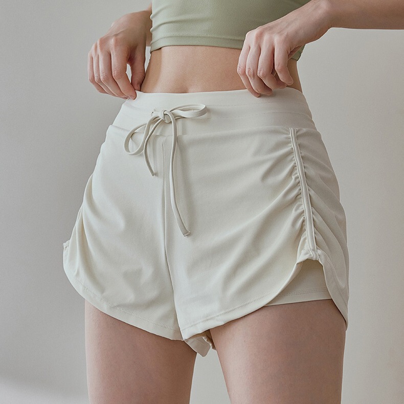 Sports Shorts Women's Anti-glare Yoga Pants Casual Bow Pleated Lace-up Quick-drying Lined Fitness Three-part Pants