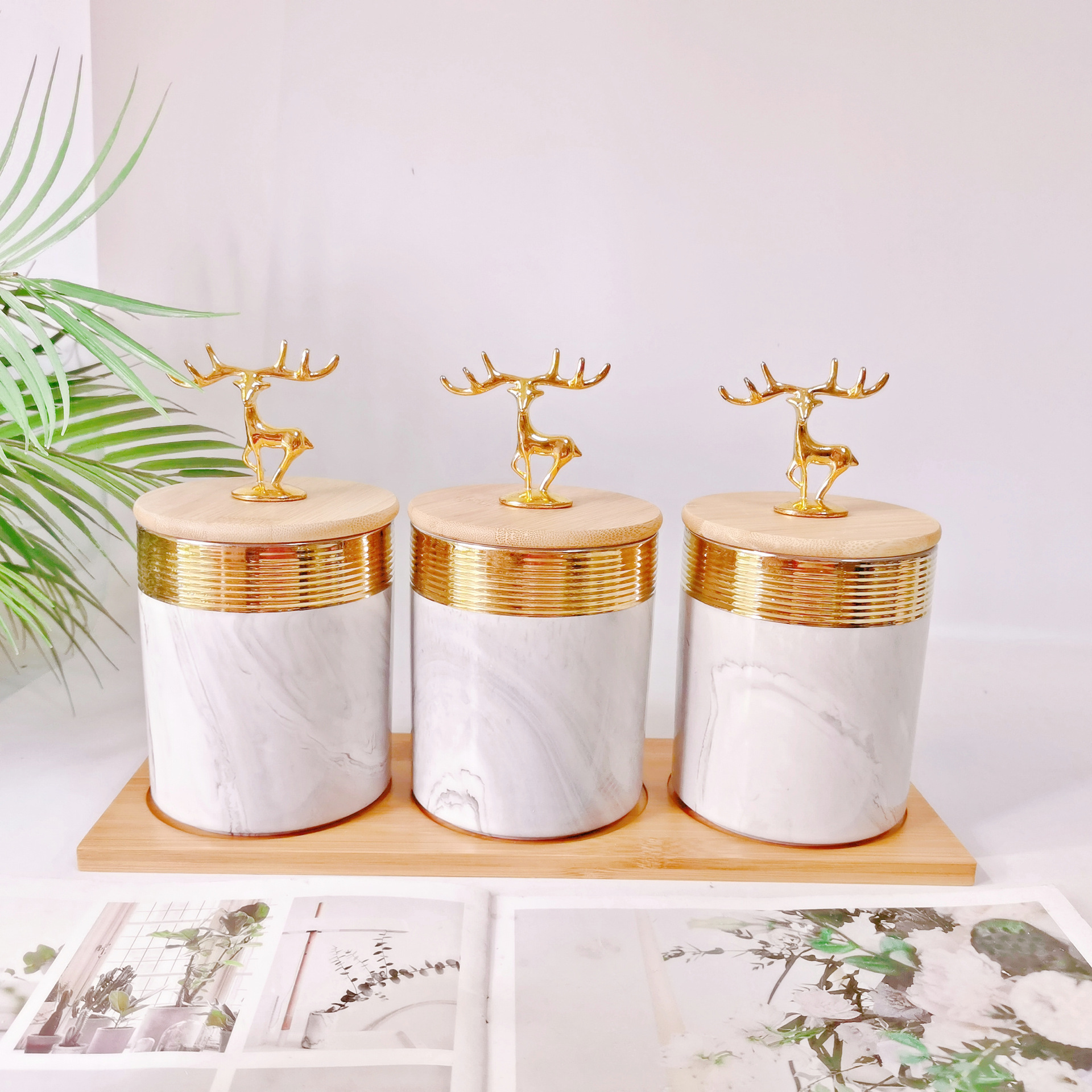 Medio Oriente exportación galvanoplastia sellado tarro cerámica de tres piezas de almacenamiento tarro cocina condimento tarro caramelo tarro café tarro