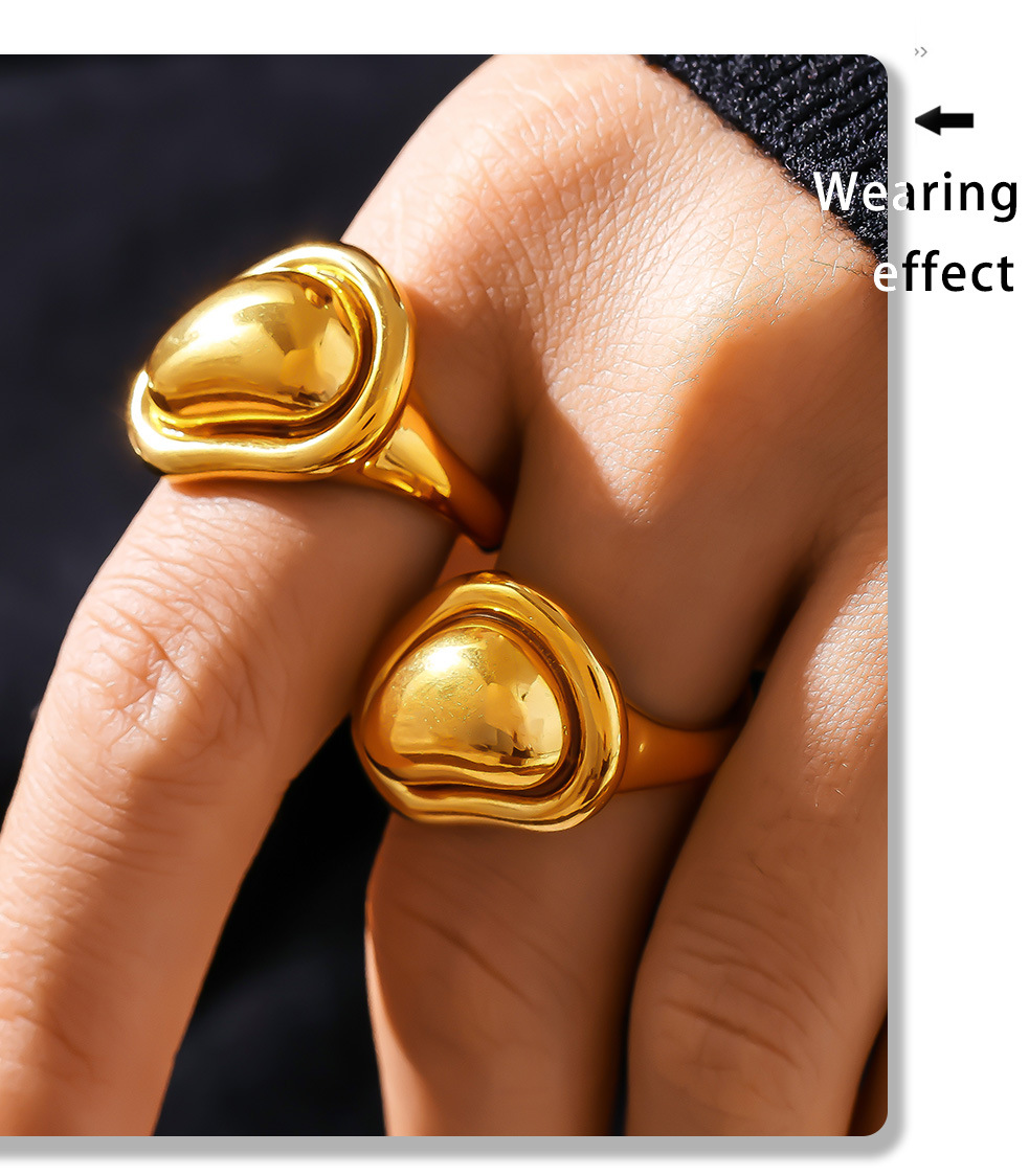 Titanium Steel PVD Vacuum Cast Irregular Gold Bean Ring With Adjustable Color Retention_voghion.com