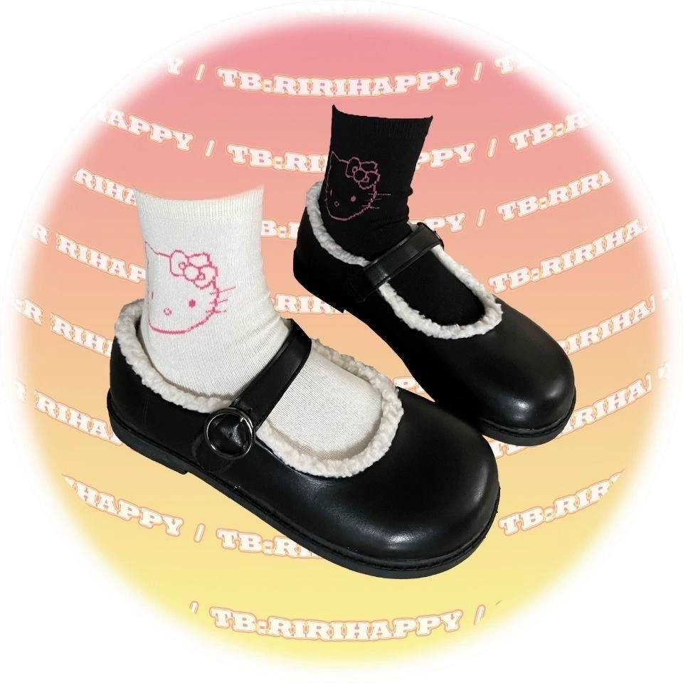 Праздничные носки Hello Kitty в виде мультфильма, три цвета, хлопок-полиэстер, средняя длина
