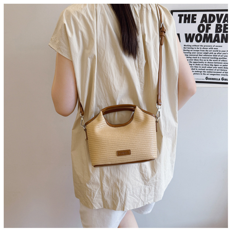 Fashionable bucket bag for women 2025 Summer new style work and commuting patchwork woven bag, simple and casual single-shoulder small bag, trendy undefined