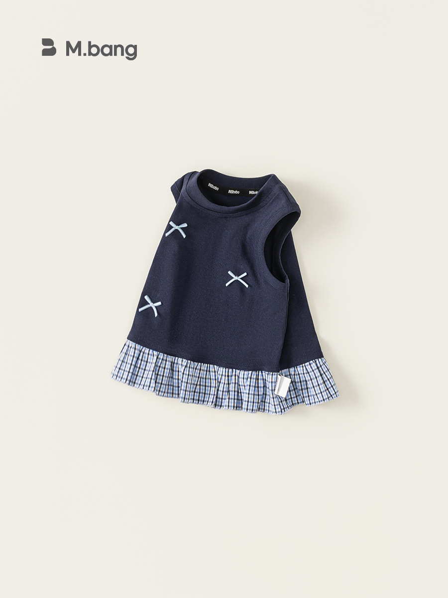 Youbao ropa para niños nuevos productos de verano cuello redondo para niños tops coreanos para niñas a cuadros ropa de patchwork chaleco con lazo