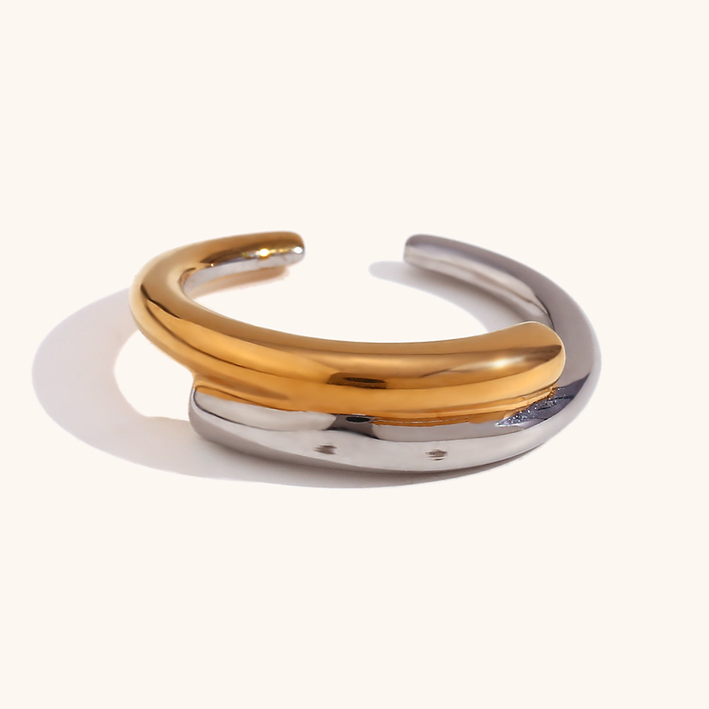 0.03µm-0.05µm Gold Plating Thickness PVD Coated Gold Plating Process PVD Coated Real Gold Plated 18K Gold Color Block Stainless Steel Simple Style Waterproof Non Tarnish Rings Bracelets