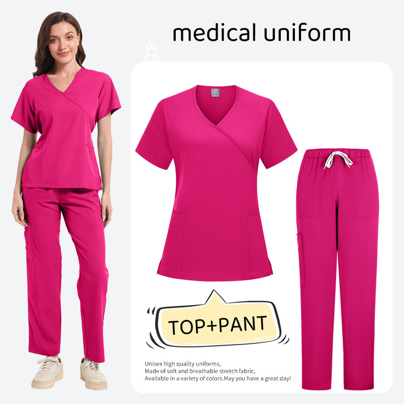 弹力舒适大码外贸热销护士服医生工作服女纯色磨砂套装洗手衣多色|undefined