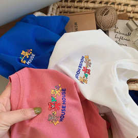 纯棉儿童短袖夏季新款男女童印花小熊t恤中小童宝宝半袖百搭上衣