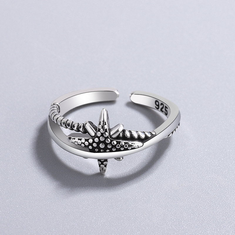 Punk retro apenado flor en forma de serpiente anillo de la estrella personalidad de alto sentido plata tailandesa Hipster anillo de entrega de una sola pieza femenina
