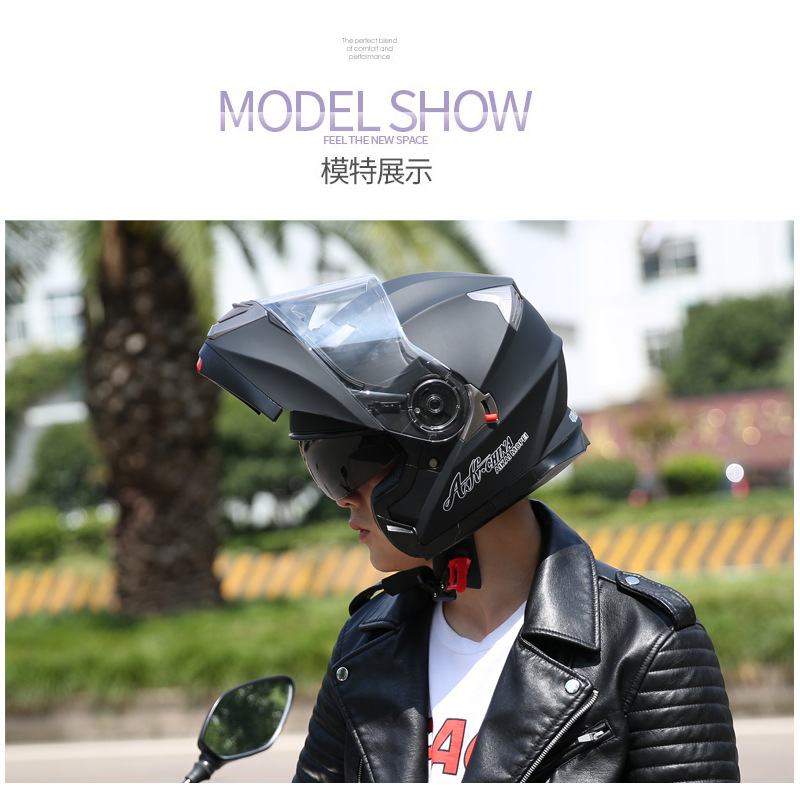 Class A 3C Mustang Flip Helmet Motorcycle Helmet Winter Warm Full Helmet with Bluetooth Headset Slot