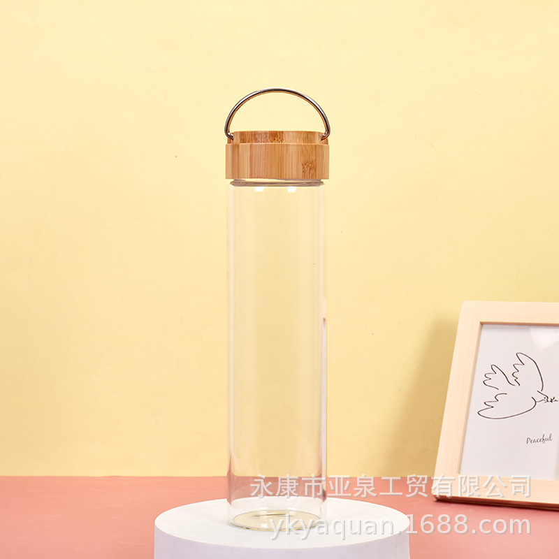 Cruz-frontera espesado vidrio borosilicato Flor de vidrio taza de té espiral de bambú cubierta de vidrio taza de agua con la cubierta de la taza de silicona