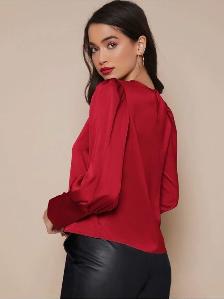 Camisa de satén de manga larga para mujer, estilo transfronterizo de Amazon, para primavera y verano, exportación independiente, estilo farol