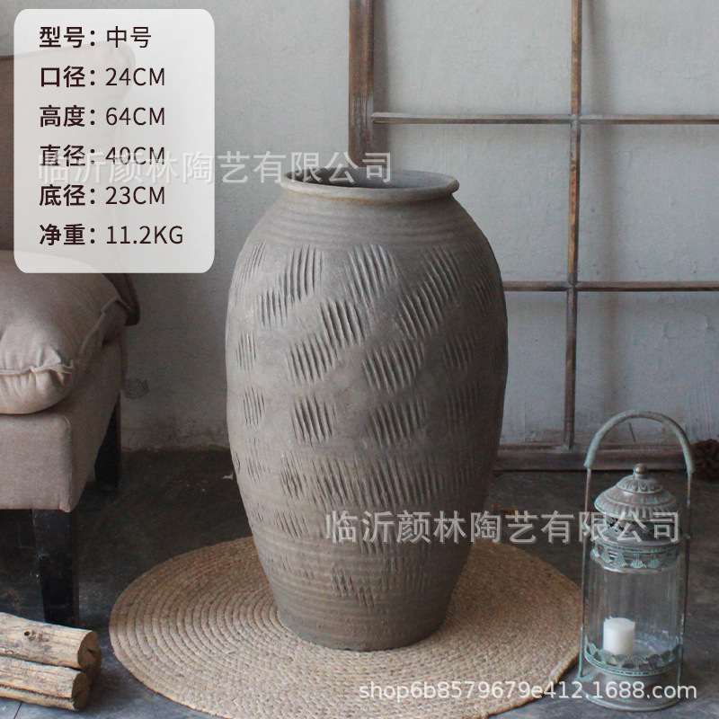 Nostalgia botella de cerámica gruesa tierra botella de cerámica delgada alta gris estilo silencioso jarro de cerámica vintage jarro residencial