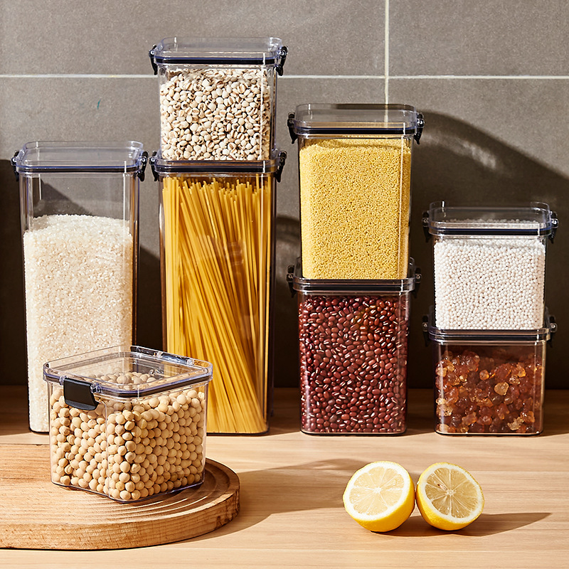 Venta directa de fábrica de toda la pieza de grano hermético tarro sellado plástico PET tarro sellado transparente hebilla tarro sellado con tapa