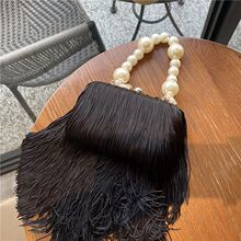 Tassel Small Square Bag Female Pearl Chain Handbag Dinner Ba