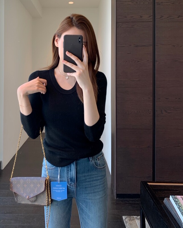 时髦U领 客供羊毛混纺舒适保暖针织毛衣女打底衫秋冬新|undefined