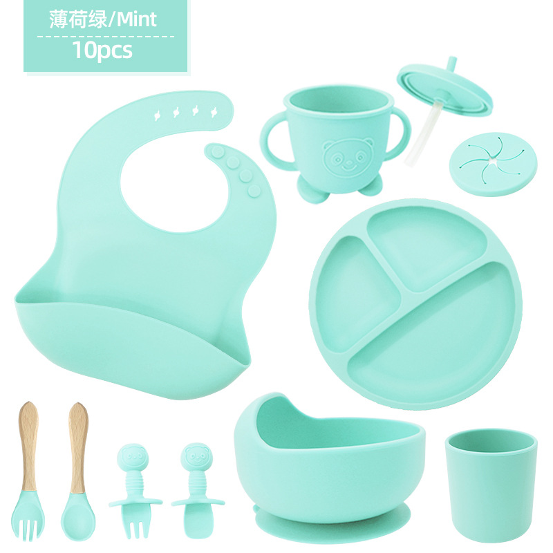 Conjunto de cubiertos de silicona para niños cubiertos de alimentación de grado alimenticio para bebés cubiertos de alimentación integral a prueba de caídas tazón taza de paja