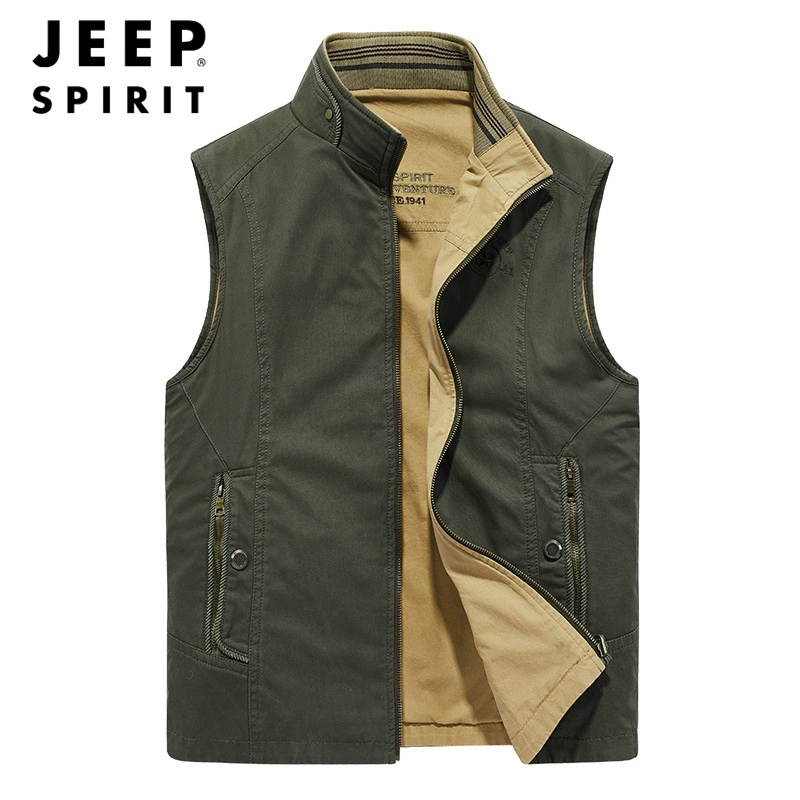 JEEP SPIRIT повседневный мужской жилет для фотосъемки рыбалки Двусторонняя хлопковая куртка с воротником-стойкой жилет 9838