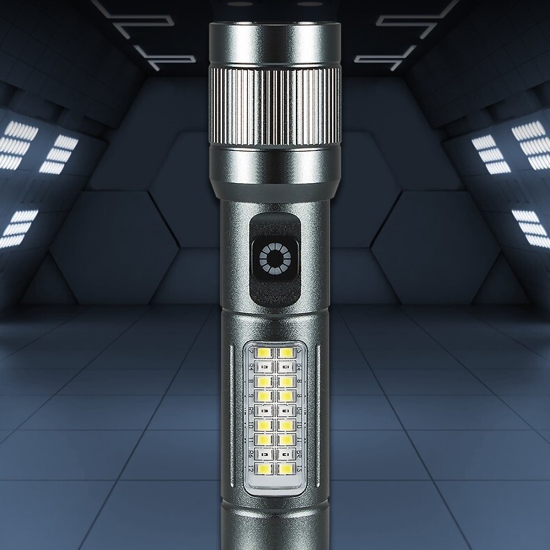 Aluminum Alloy Strong Light Flashlight, Rechargeable, Long-Range, Long-Lasting, Portable, Household Mini Cob Side Light
