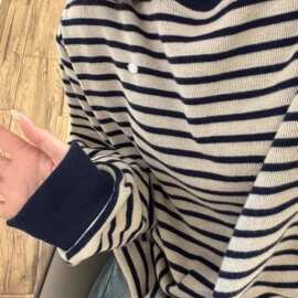 【仿棉华棉复合牛奶丝】条纹圆领正肩卫衣女秋冬新款秋上衣宽松外