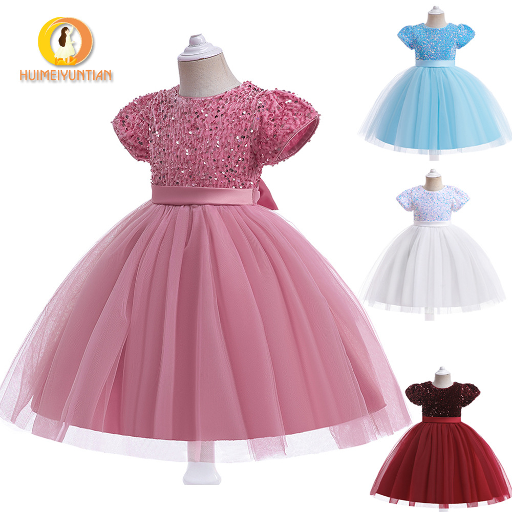 Amazon European and American New Children's Birthday Sequin Mesh Wedding Dress Tutu Dress Flower Girl Wedding Princess Dress