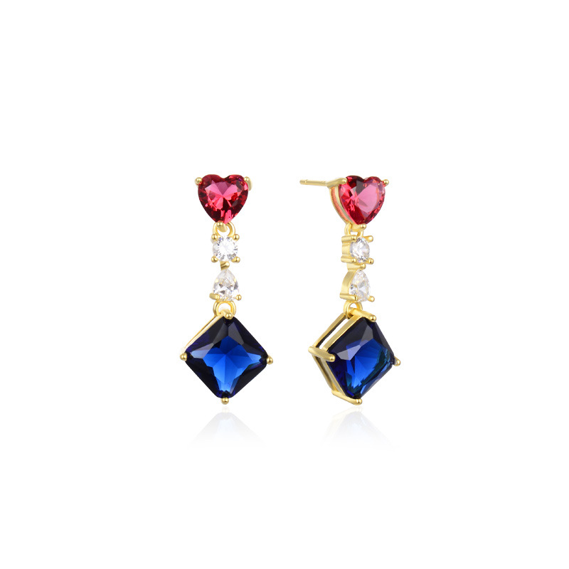 Estilo coreano simple elegante encantador Zircon Stud pendientes S925 plata esterlina pendientes de cristal cuadrado con incrustaciones de oro para las mujeres