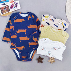 新款長袖動物圖案三角爬服新生兒純棉包屁衣嬰兒歐美跨境連體哈衣