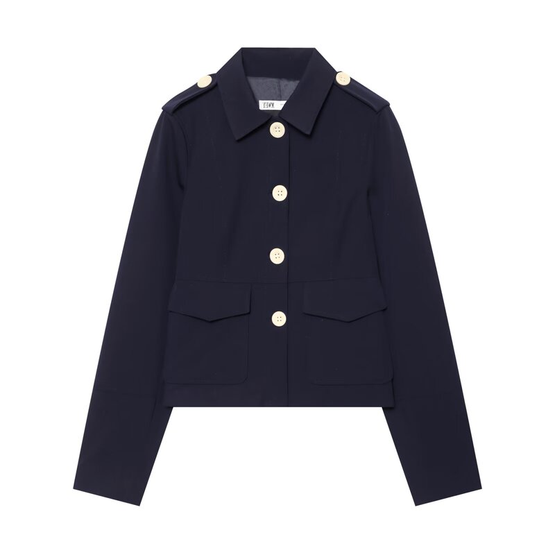 PB&ZA Women's Clothing 2026 Autumn New Style Color-Block Button Pocket Suit Collar Long Sleeve Jacket 4840700