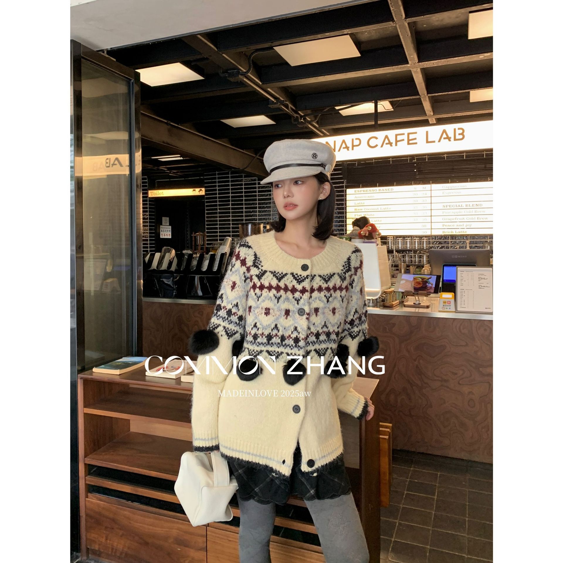 CZ ZHANG-羊毛钩织几何图案设计感毛球保暖毛衣（含羊毛）45260