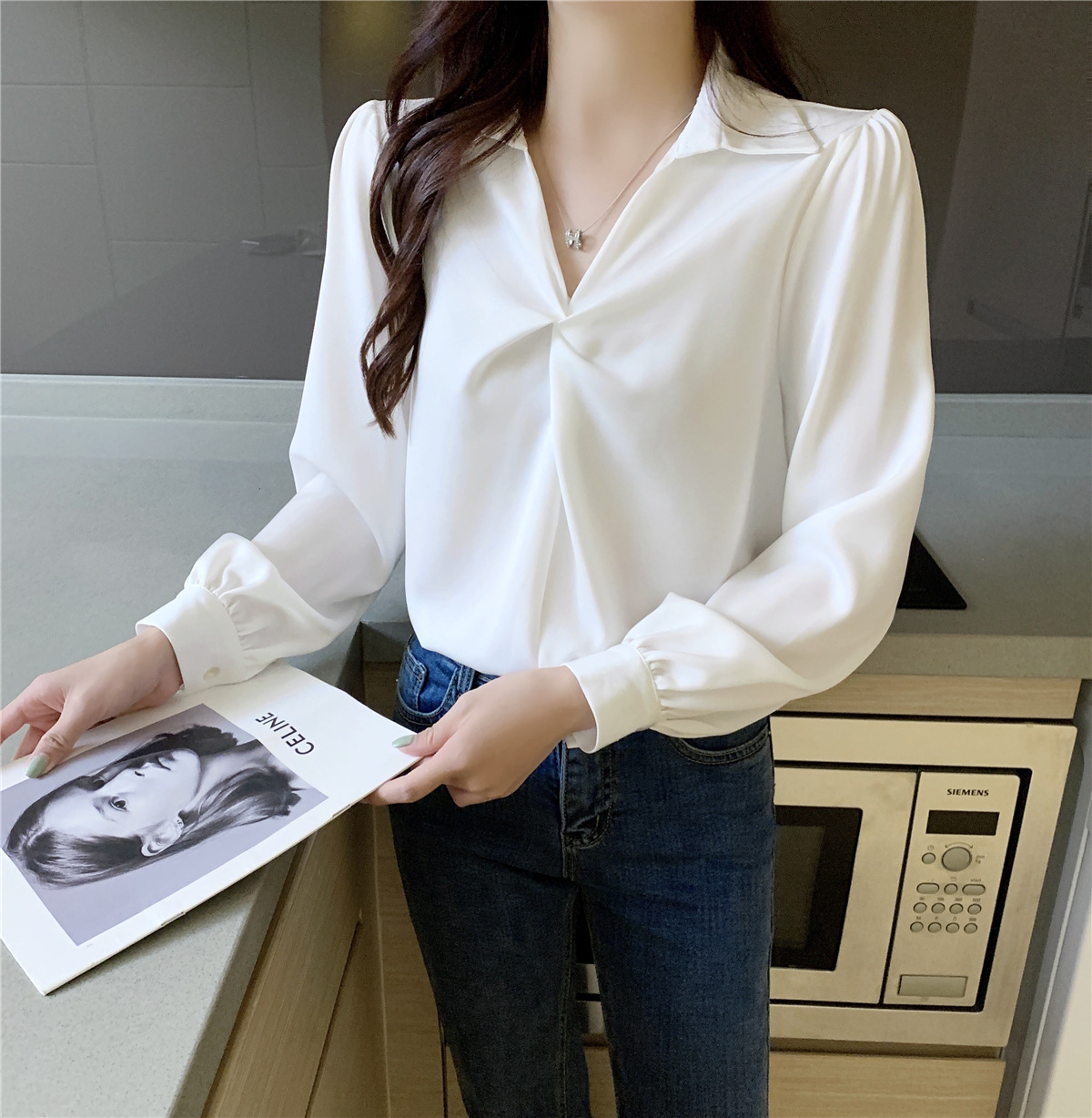 silk satin long-sleeved shirt Nihaostyles wholesale clothing vendor NSFYF76632