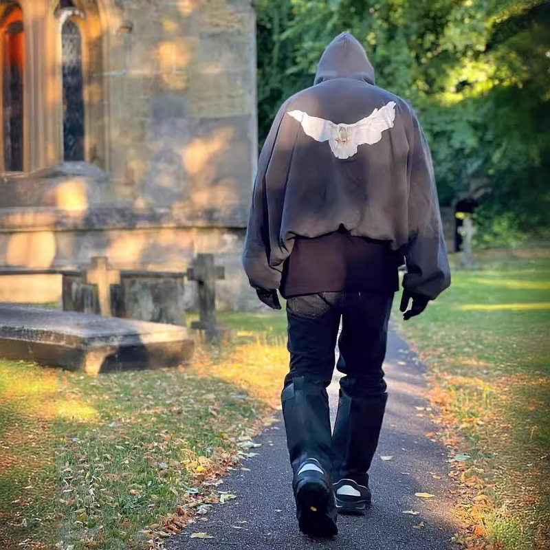 Sogd Yeezy X g X B Three-Party Joint Kanye Pigeon Print Washed Double-Layer Hooded Sweatshirt Sogd Yeezy X g X B Three-Party Joint Kanye Pigeon Print Washed Double-Layer Hooded Sweatshirt