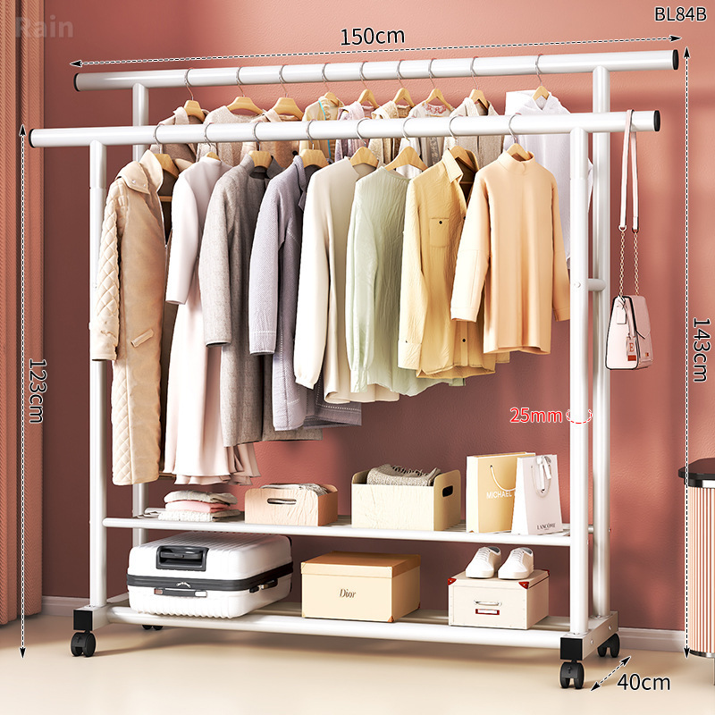 Percha de gorras para el suelo doméstico dormitorio móvil ropa crema simple dormitorio percha de ropa percha de secado percha vertical