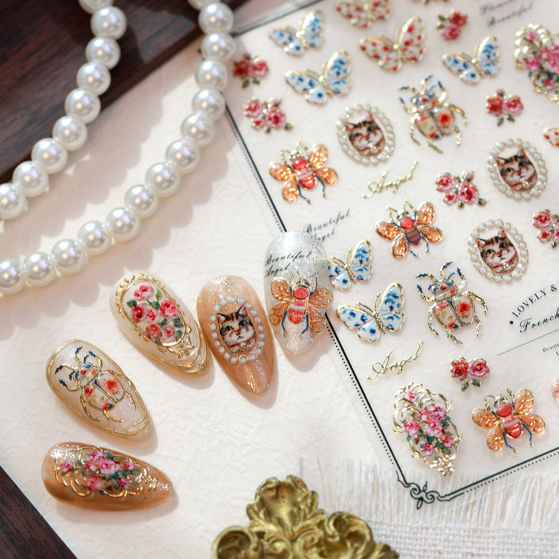 TENSOR retro oil painting style cat nail art stickers TS4322 M1546 autumn and winter gentle rose nail stickers