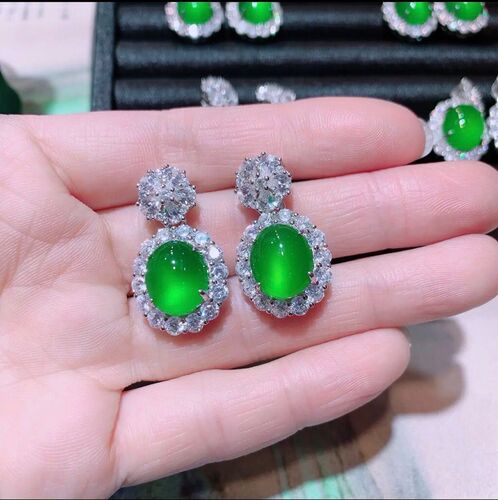 Ice chrysoprase grand pigeon egg 925 silver earrings fashionable agate women's jade earrings earrings wholesale