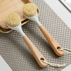 Natural wood handle pot scrubber long handle pot scrubber kitchen cleaning brush pot and pan scrubber does not damage the pot Sword palm cleaning brush